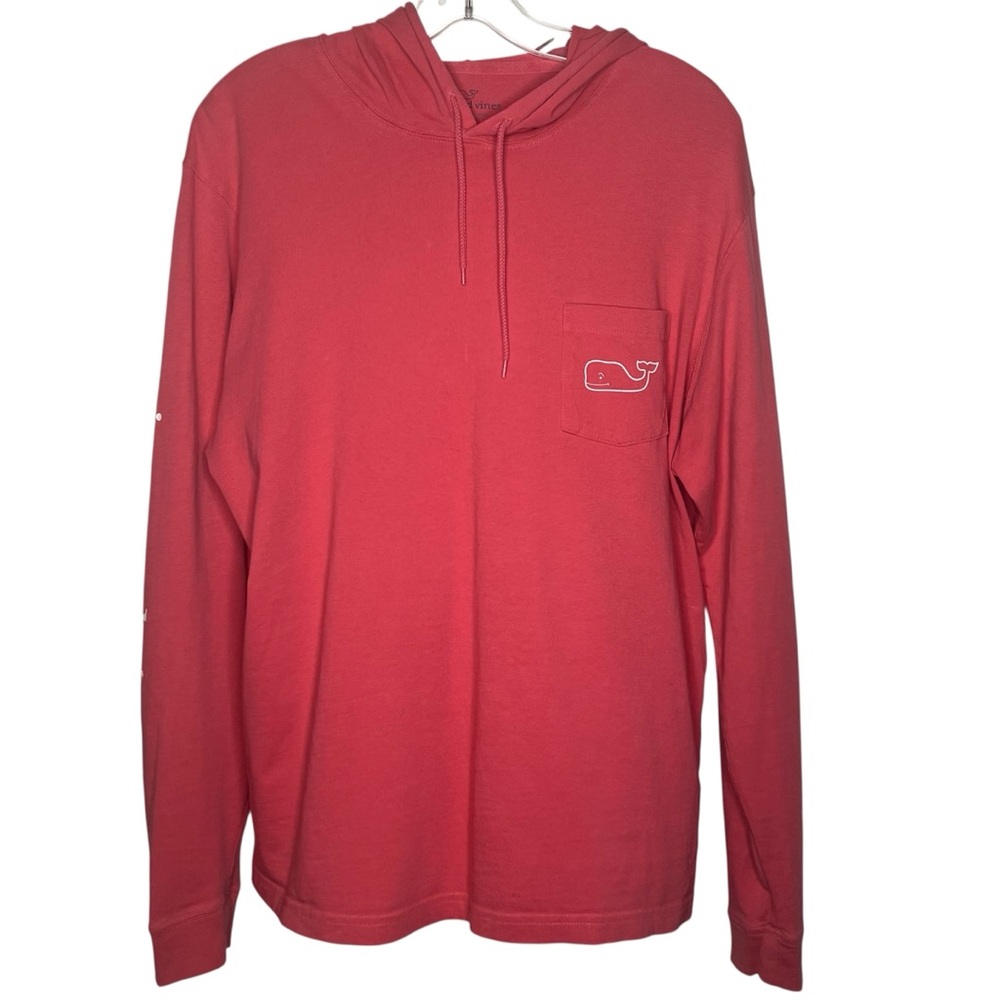 Vineyard Vines Men’s Sz S Hooded Long Sleeve Tshirt Salmon Pink & White